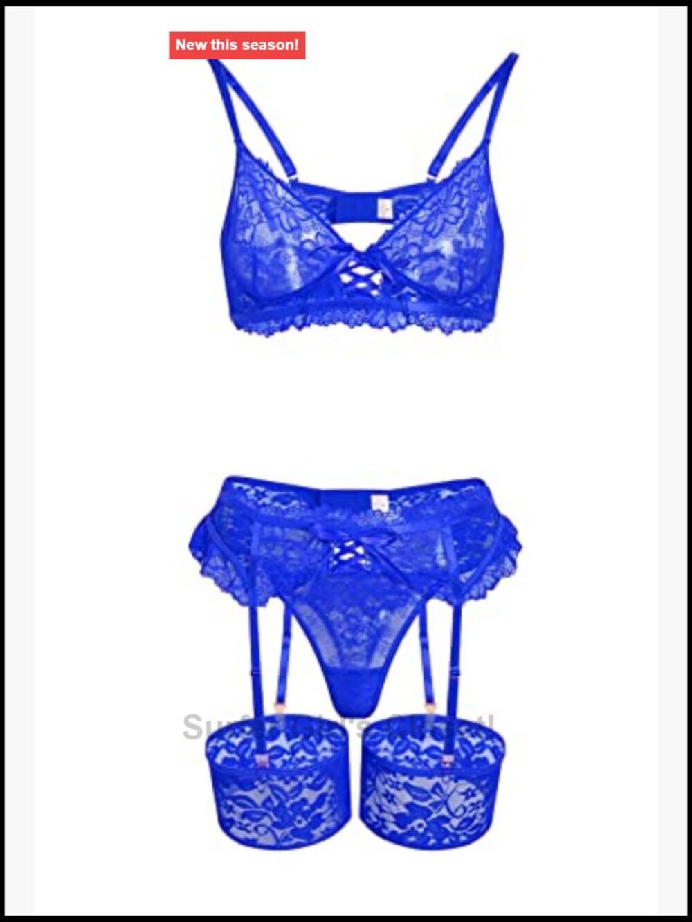 3 Piece Lingerie Set with Garter Belt Lace Teddy Bra and Panty Set - Picture 6 of 7